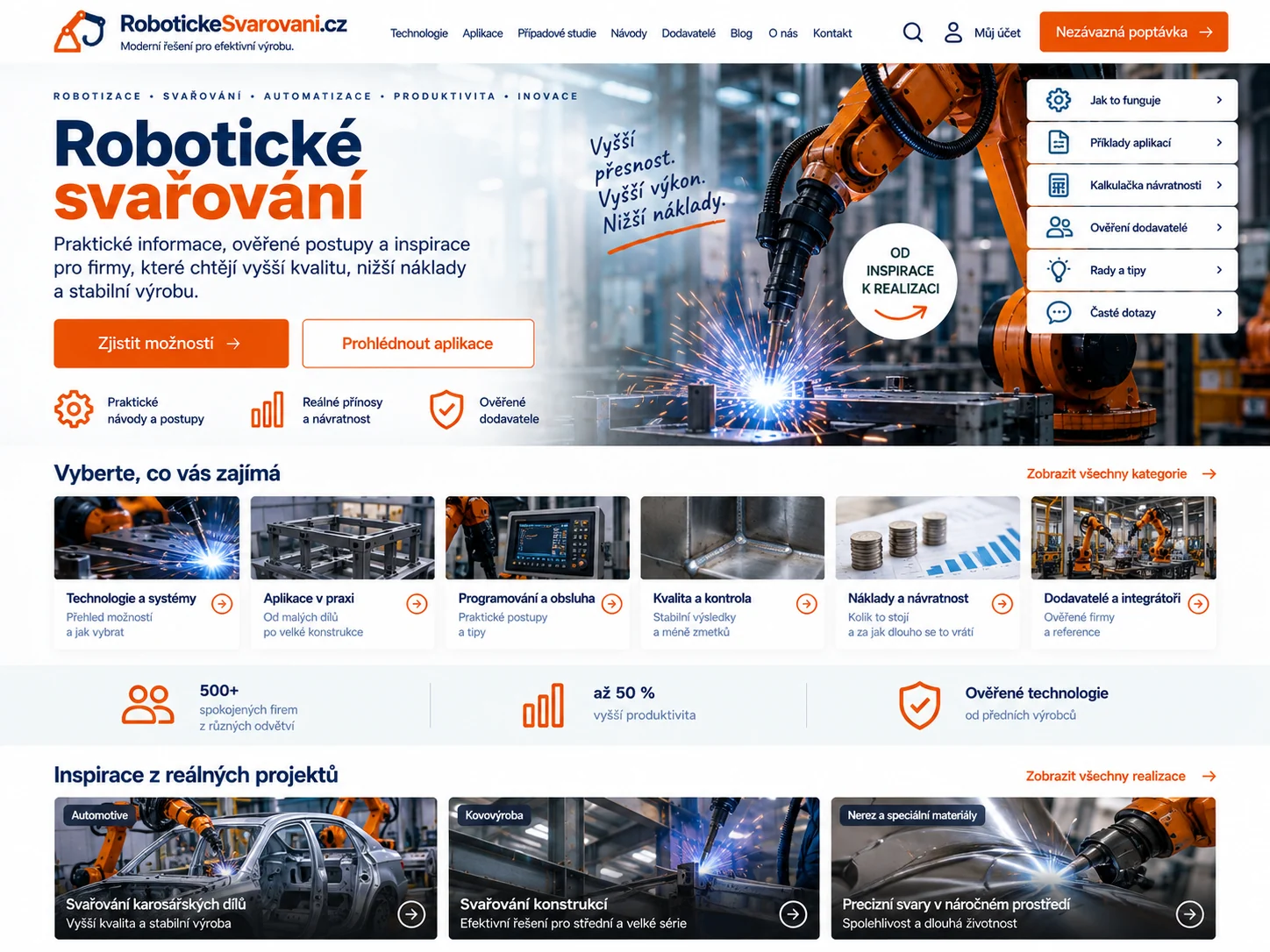 Ilustrační návrh technologického webu robotického svařování
